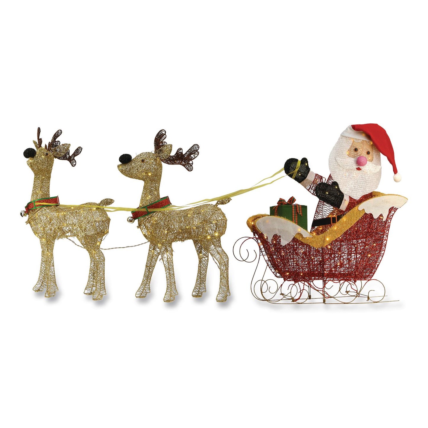 National Tree Company® Santa and Reindeer, AC Powered, Warm White LED Lights, 11.25" x 30.75" x 33.5", Champagne (NTTDF245001C)
