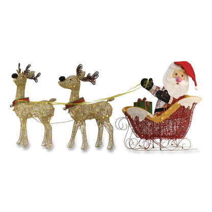 National Tree Company® Santa and Reindeer, AC Powered, Warm White LED Lights, 11.25" x 30.75" x 33.5", Champagne (NTTDF245001C)