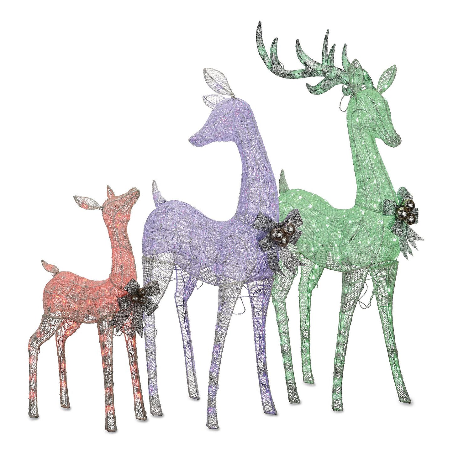 National Tree Company® Mesh Glittered Deer Family, AC Powered, Blue/Green/Red/Yellow LED Lights, 27" x 8.5" x 60", White (NTTDF340001LR)