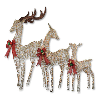 National Tree Company® Champagne Glitter Deer Family, AC Powered, Warm White LED Lights, 27" x 8.5" x 60", Champagne (NTTDF370001U)