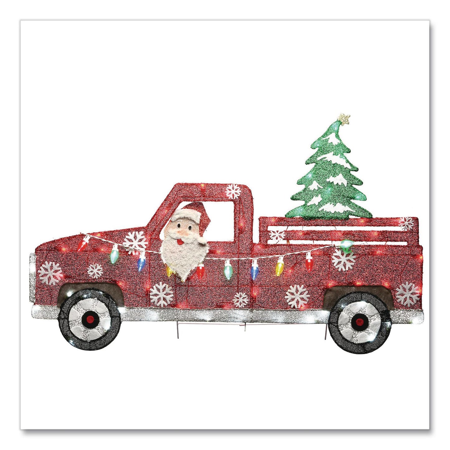 National Tree Company® Pre-Lit Santa in Red Truck, AC Powered, Blue/Green/Red/Yellow LED Lights, 11" x 46" x 27", Red (NTTDF21070018L)