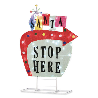 National Tree Company® Pre-Lit Vintage Vegas Santa Sign, AC Powered, Cool White/Red/Warm White LED Lights, 12" x 36" x 50.5", Red (NTTDF21078001C)