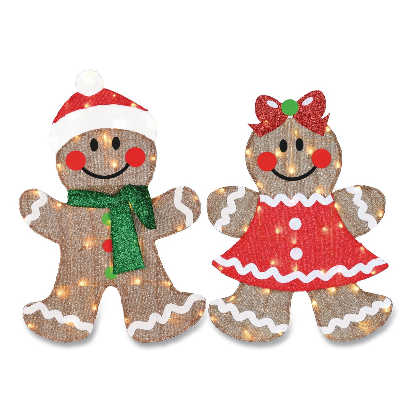 National Tree Company® Pre-Lit Gingerbread Cookie Couple, AC Powered, Warm White LED Lights, 12" x 24" x 35", Assorted Colors (NTTDF21080006L)