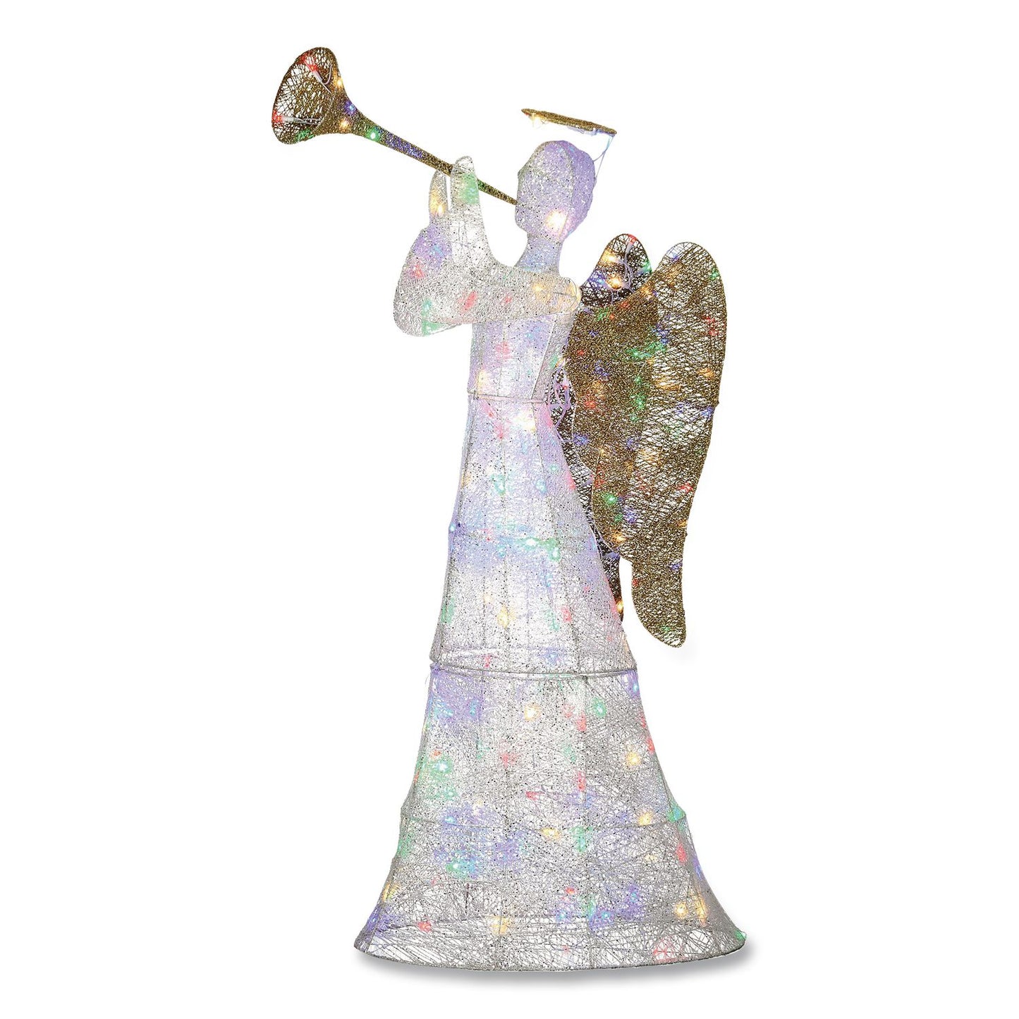 National Tree Company® Trumpeting White Angel, AC Powered, Blue/Green/Red/Yellow LED Lights, 18" x 33" x 60", White (NTTDF21210001L)