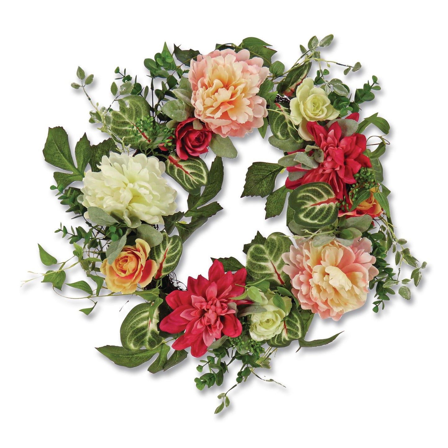 National Tree Company® Mixed Garden Flowers Spring Wreath, 22" Diameter x 5"h, Pink (NTTDL8765F22217)