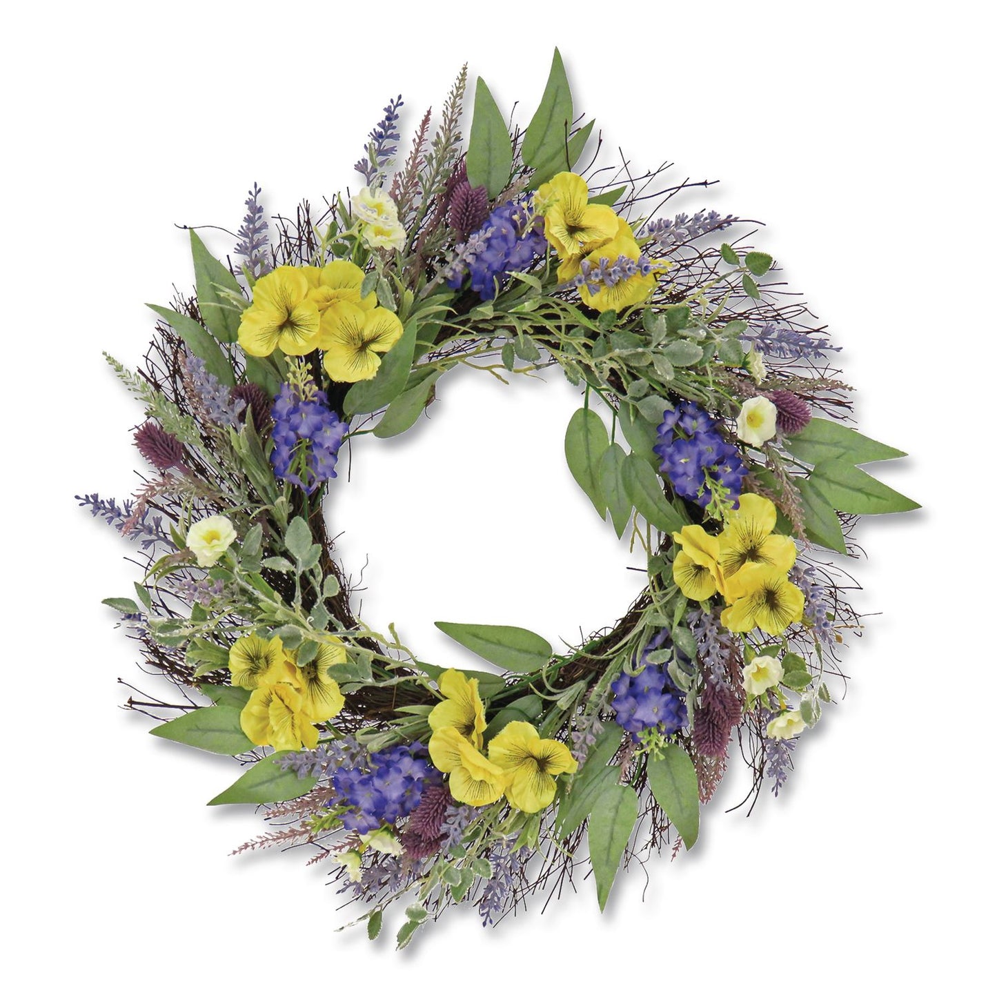 National Tree Company® Pansy and Lavender Wreath, 22" Diameter x 4.5" h, Yellow (NTTDL8765F22224)