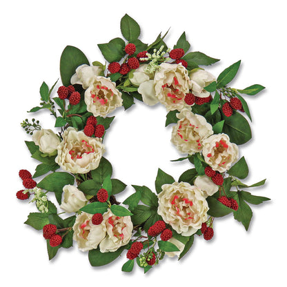 National Tree Company® Peony and Raspberry Wreath, 22" Diameter x 5"h, Beige (NTTDS69S21G9435)