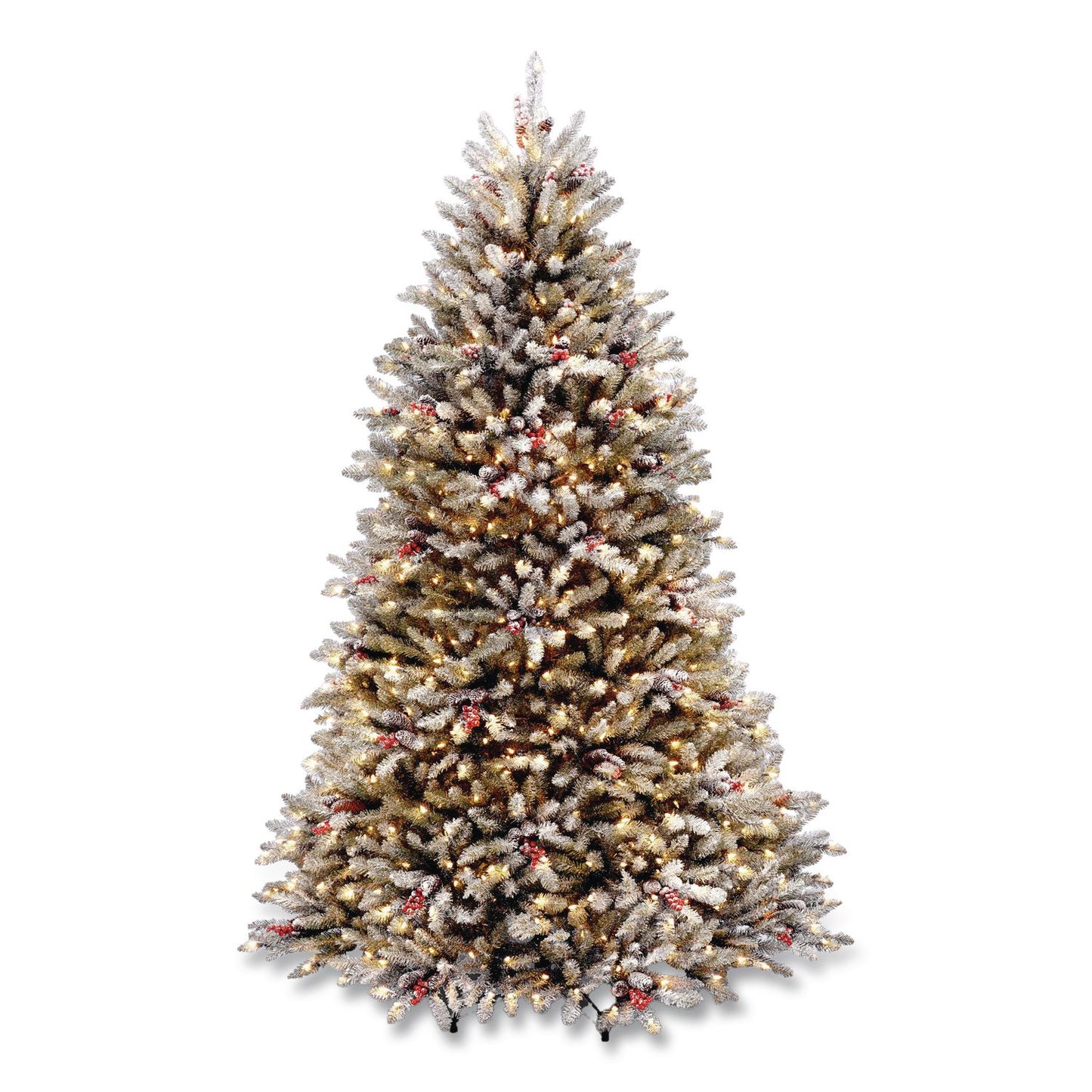 National Tree Company® Pre-Lit Dunhill Fir Snowy Tree, 55" x 55" x 84", Green Tree, Green Tree Stand (NTTDUF30070)