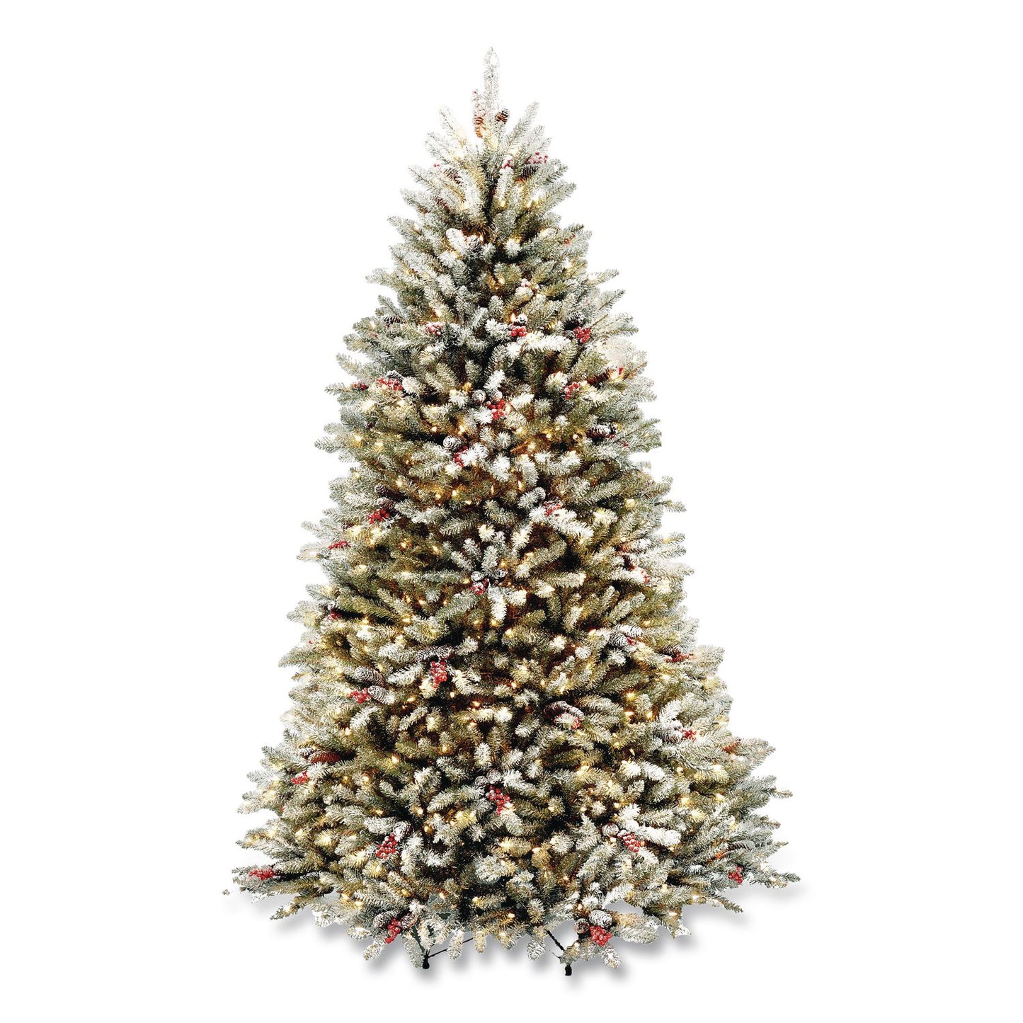 National Tree Company® Pre-Lit Dunhill Fir Snowy Tree, 59" x 59" x 90", Green Tree, Green Tree Stand (NTTDUF30075)