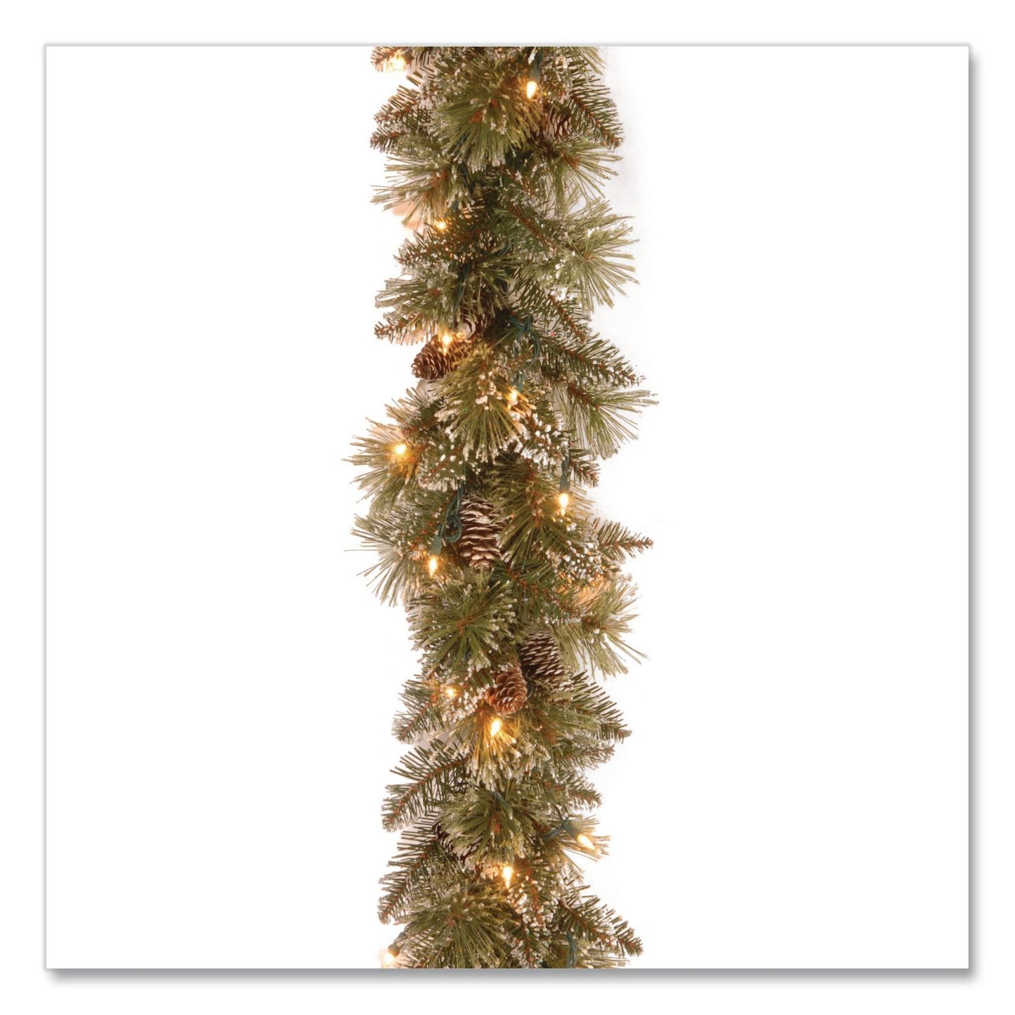 National Tree Company® Pre-Lit Glittery Bristle Pine Garland, AC Powered, Clear Incandescent Lights, 108" Long, Green (NTTGB33009A1)
