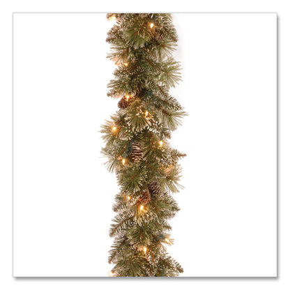 National Tree Company® Pre-Lit Glittery Bristle Pine Garland, AC Powered, Clear Incandescent Lights, 108" Long, Green (NTTGB33009A1)