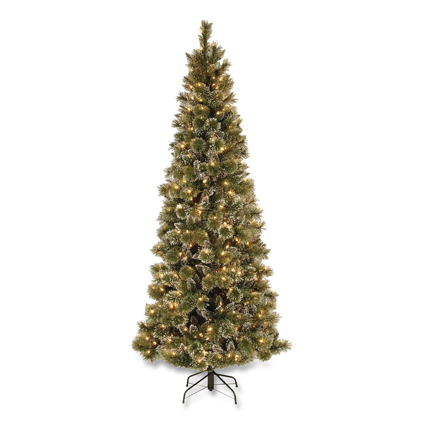 National Tree Company® Pre-Lit Glittery Bristle Slim Tree, 42" x 42" x 90", Green Tree, Green Tree Stand (NTTGB331975)
