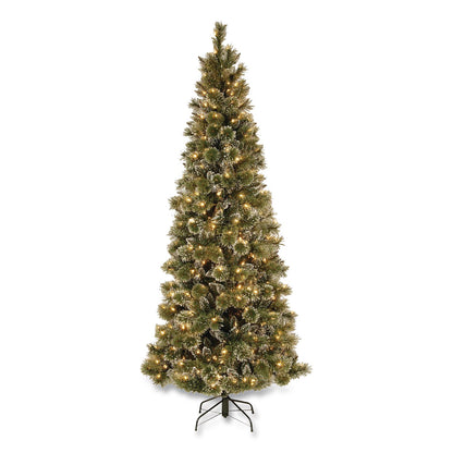 National Tree Company® Pre-Lit Glittery Bristle Slim Tree, 42" x 42" x 90", Green Tree, Green Tree Stand (NTTGB331975)