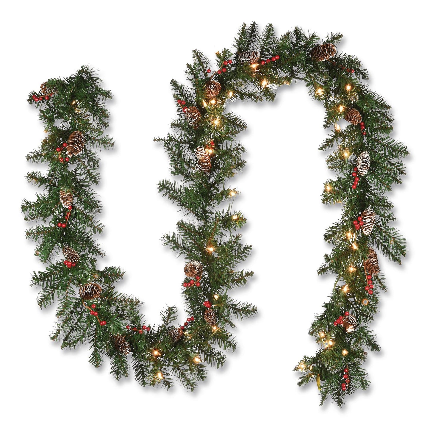 National Tree Company® Pre-Lit Glittery Mountain Spruce Garland, AC Powered, Clear Incandescent Lights, 108" Long, Green (NTTGLM13009A1)