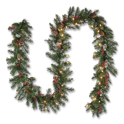 National Tree Company® Pre-Lit Glittery Mountain Spruce Garland, AC Powered, Clear Incandescent Lights, 108" Long, Green (NTTGLM13009A1)