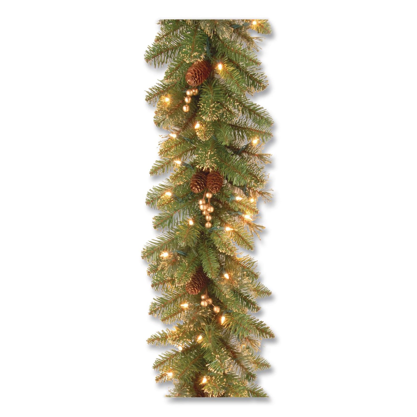 National Tree Company® Pre-Lit Glittery Pine Gold Garland, AC Powered, Clear Incandescent Lights, 108" Long, Green (NTTGPG33419A)