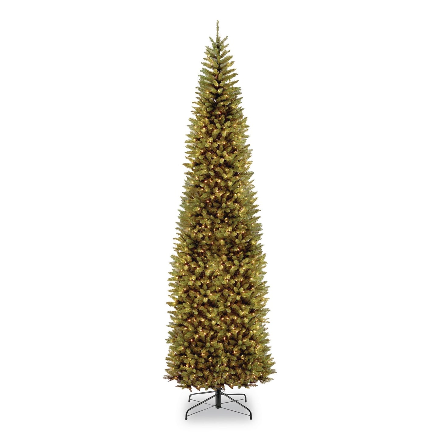 National Tree Company® Pre-Lit Kingswood Fir Pencil Slim Tree, 37" x 37" x 120", Green Tree, Green Tree Stand (NTTKW7300100)