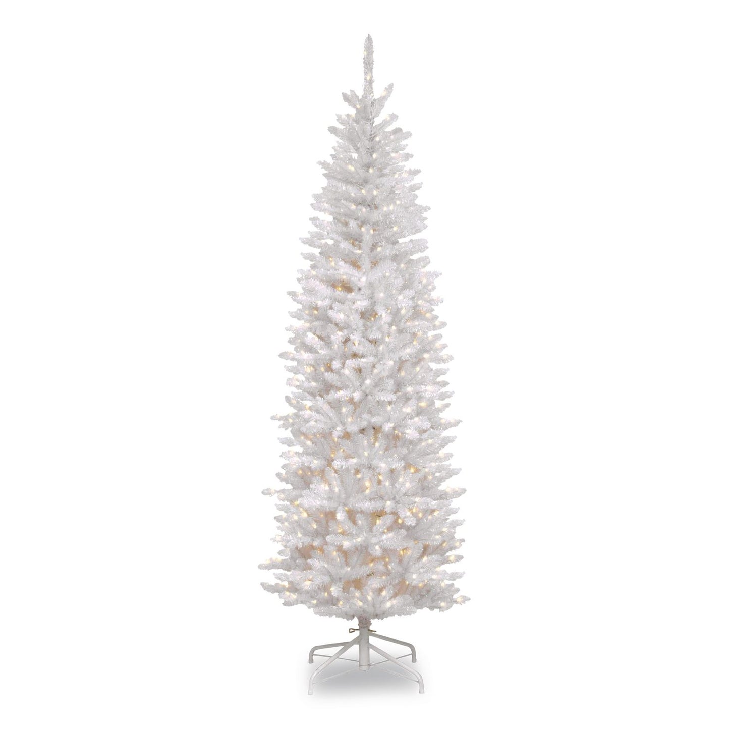National Tree Company® Pre-Lit Kingswood Fir Pencil Tree, 28" x 28" x 78", White Tree, White Tree Stand (NTTKWW730065)