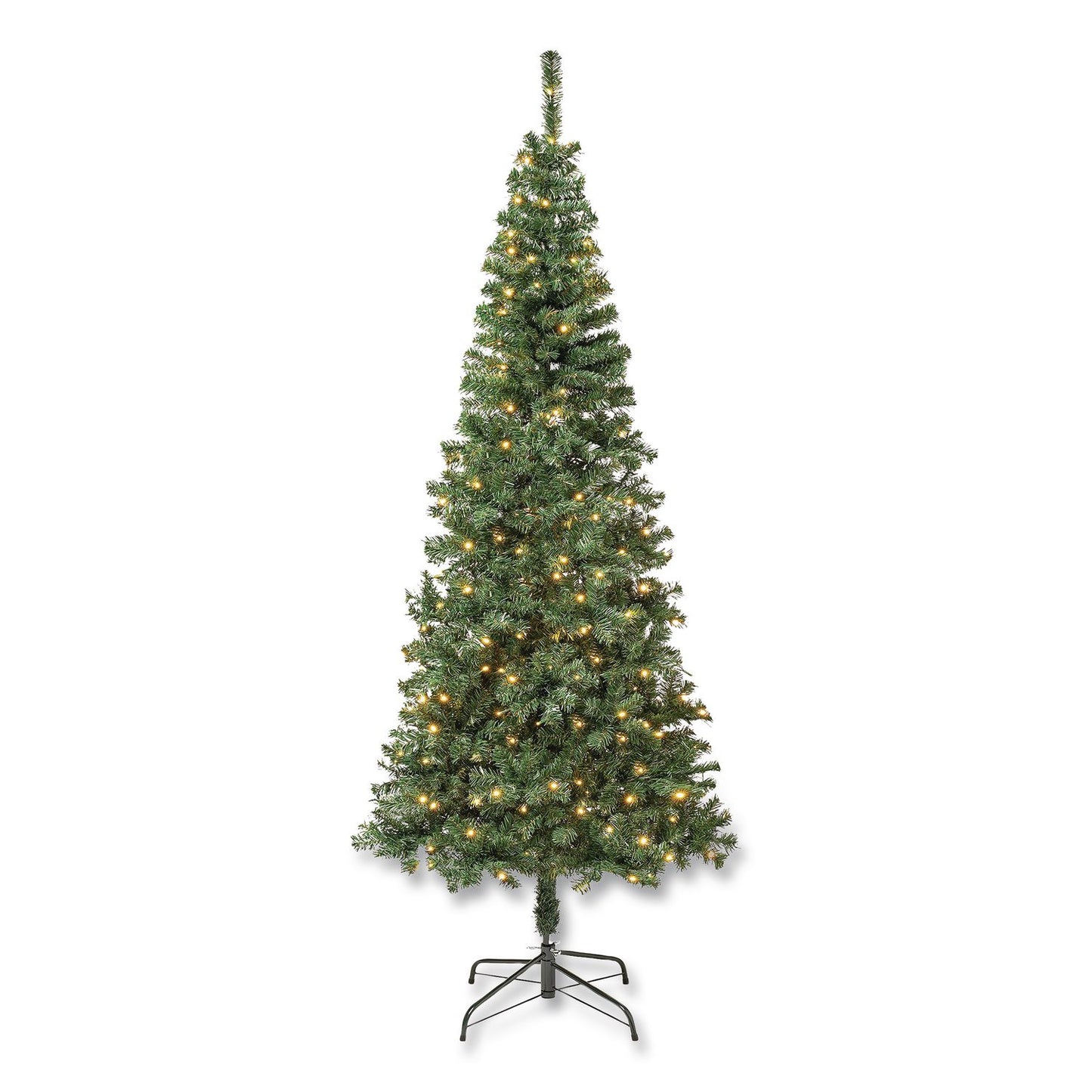 National Tree Company® Pre-Lit Linden Spruce Slim Tree, 31" x 31" x 90", Green Tree, Green Tree Stand (NTTLIN8304L75)
