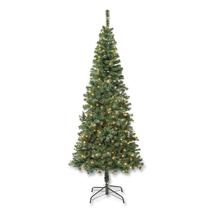 National Tree Company® Pre-Lit Linden Spruce Slim Tree, 31" x 31" x 90", Green Tree, Green Tree Stand (NTTLIN8304L75)