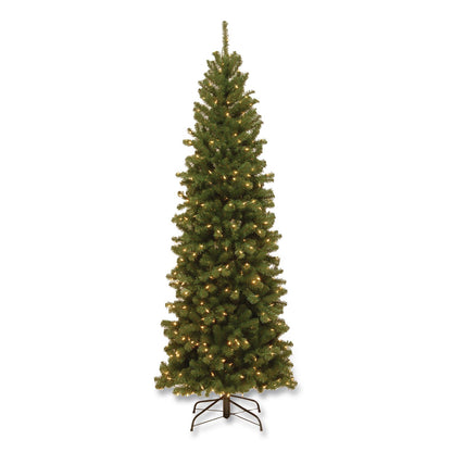 National Tree Company® Pre-Lit North Valley Spruce Pencil Slim Tree, 30" x 30" x 78", Green Tree, Green Tree Stand (NTTNRV735865)