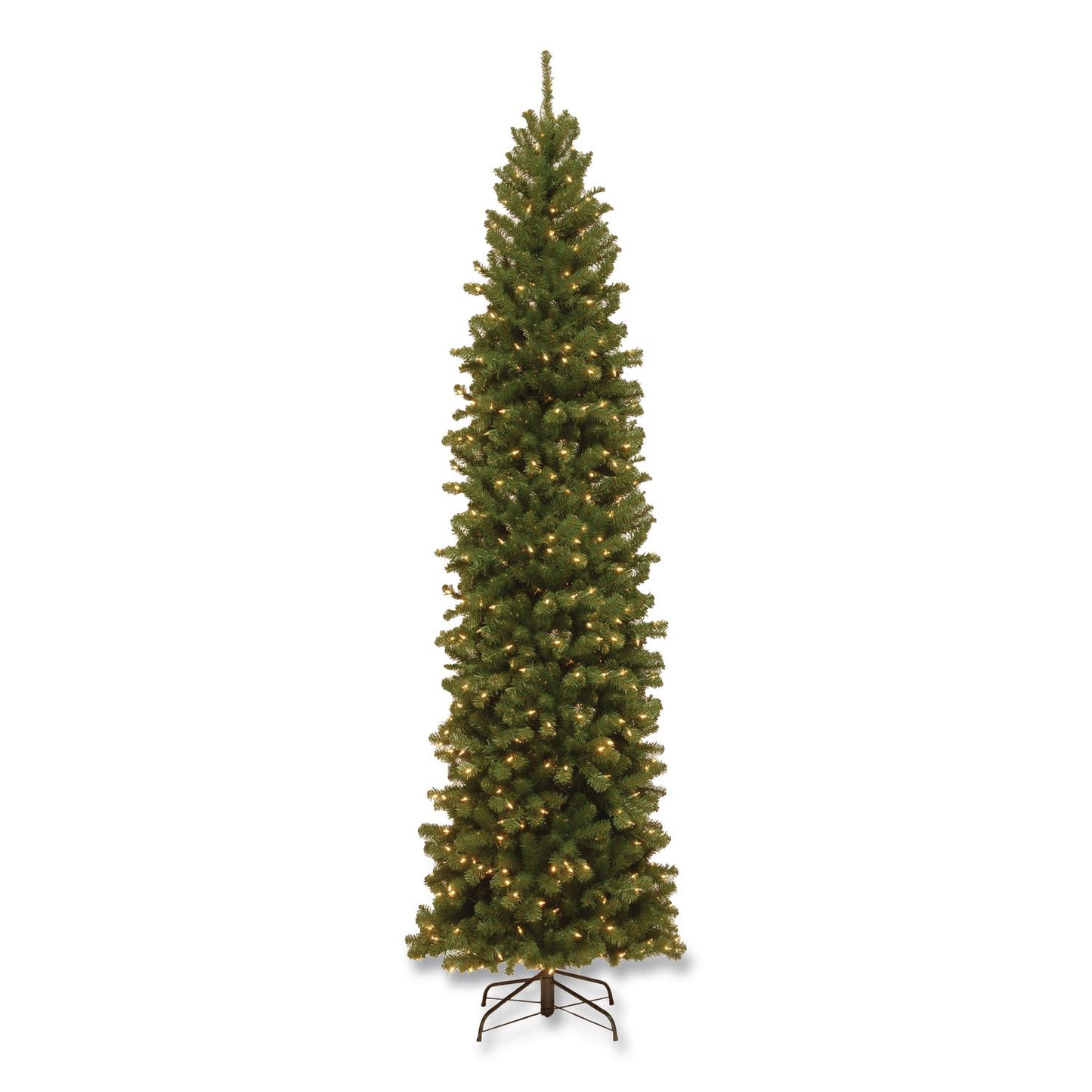National Tree Company® Pre-Lit North Valley Spruce Pencil Slim Tree, 40" x 40" x 108", Green Tree, Green Tree Stand (NTTNRV735890)