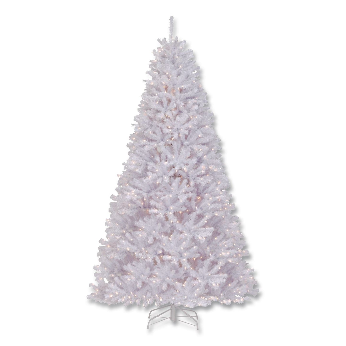 National Tree Company® Pre-Lit North Valley Spruce White Tree, 65" x 65" x 108", White Tree, White Tree Stand (NTTNRVW730290)