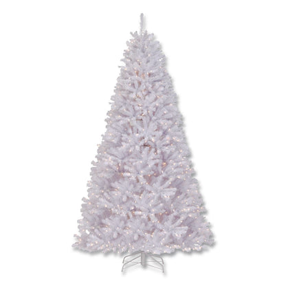 National Tree Company® Pre-Lit North Valley Spruce White Tree, 65" x 65" x 108", White Tree, White Tree Stand (NTTNRVW730290)