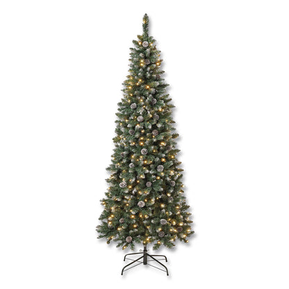 National Tree Company® Pre-Lit Oakley Hills Slim Tree, 31" x 31" x 90", Green Tree, Green Tree Stand (NTTOAK8304L75)