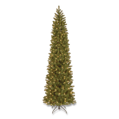 National Tree Company® Pre-Lit Downswept Douglas Fir Pencil Slim Tree, 35" x 35" x 108", Green Tree, Green Tree Stand (NTTPEDD439290)