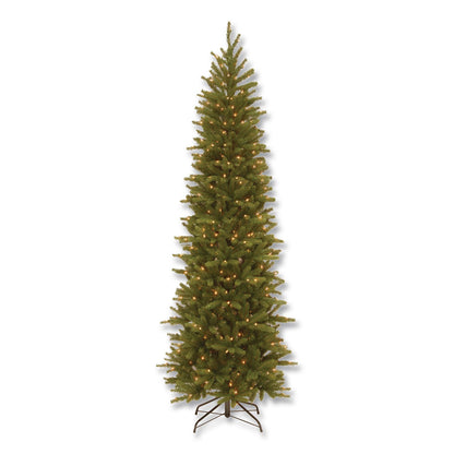 National Tree Company® Pre-Lit Grande Fir Pencil Slim Tree, 30" x 30" x 78", Green Tree, Green Tree Stand (NTTPEGF433465)