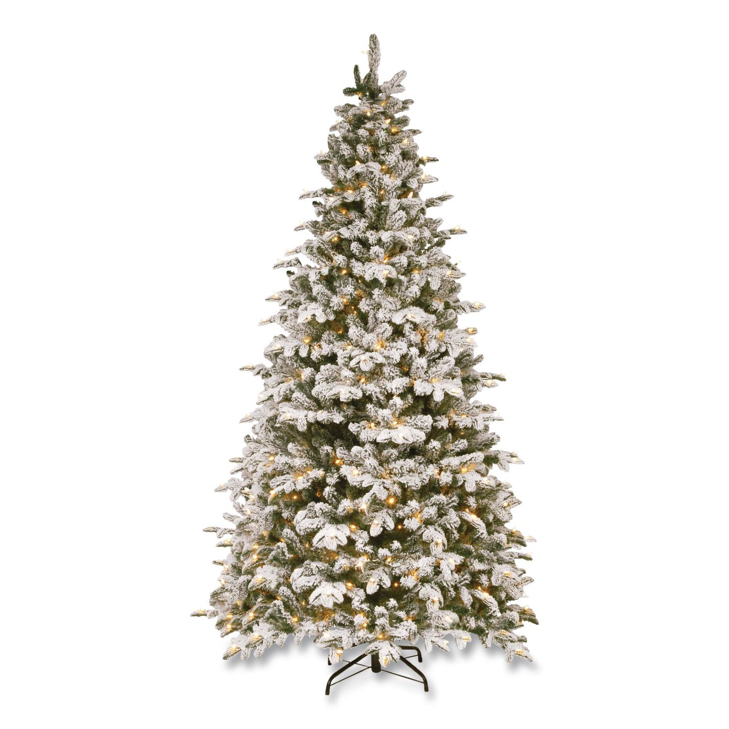 National Tree Company® Pre-Lit Snowy Everest Fir, 64" x 64" x 108", Green Tree, Green Tree Stand (NTTPEV331190)