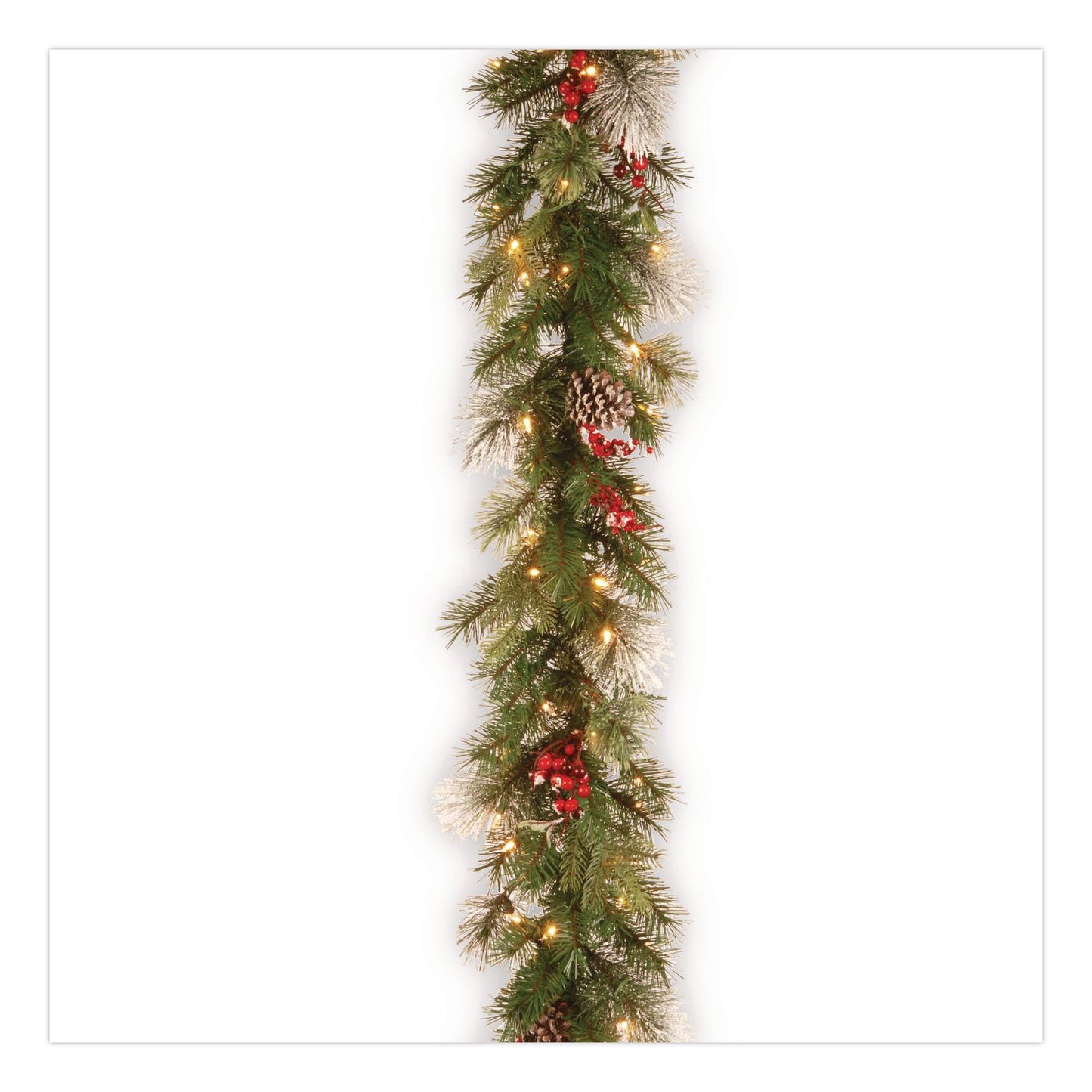 National Tree Company® Pre-Lit Wintry Pine Garland, AC Powered, Clear Incandescent Lights, 108" Long, Green (NTTPEWT3009B1)