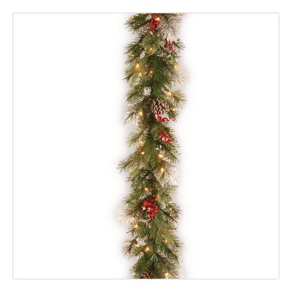 National Tree Company® Pre-Lit Wintry Pine Garland, AC Powered, Clear Incandescent Lights, 108" Long, Green (NTTPEWT3009B1)