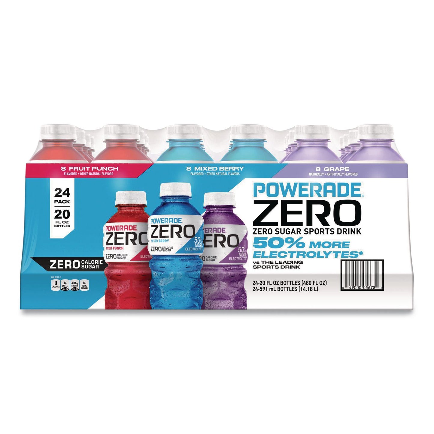 POWERADE® Zero Sports Drink, Assorted Flavors, 20 oz, 24/Carton (GRR22002679)