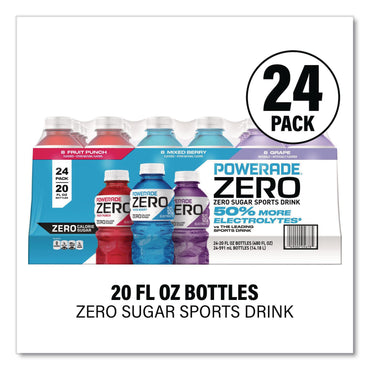 POWERADE® Zero Sports Drink, Assorted Flavors, 20 oz, 24/Carton (GRR22002679)