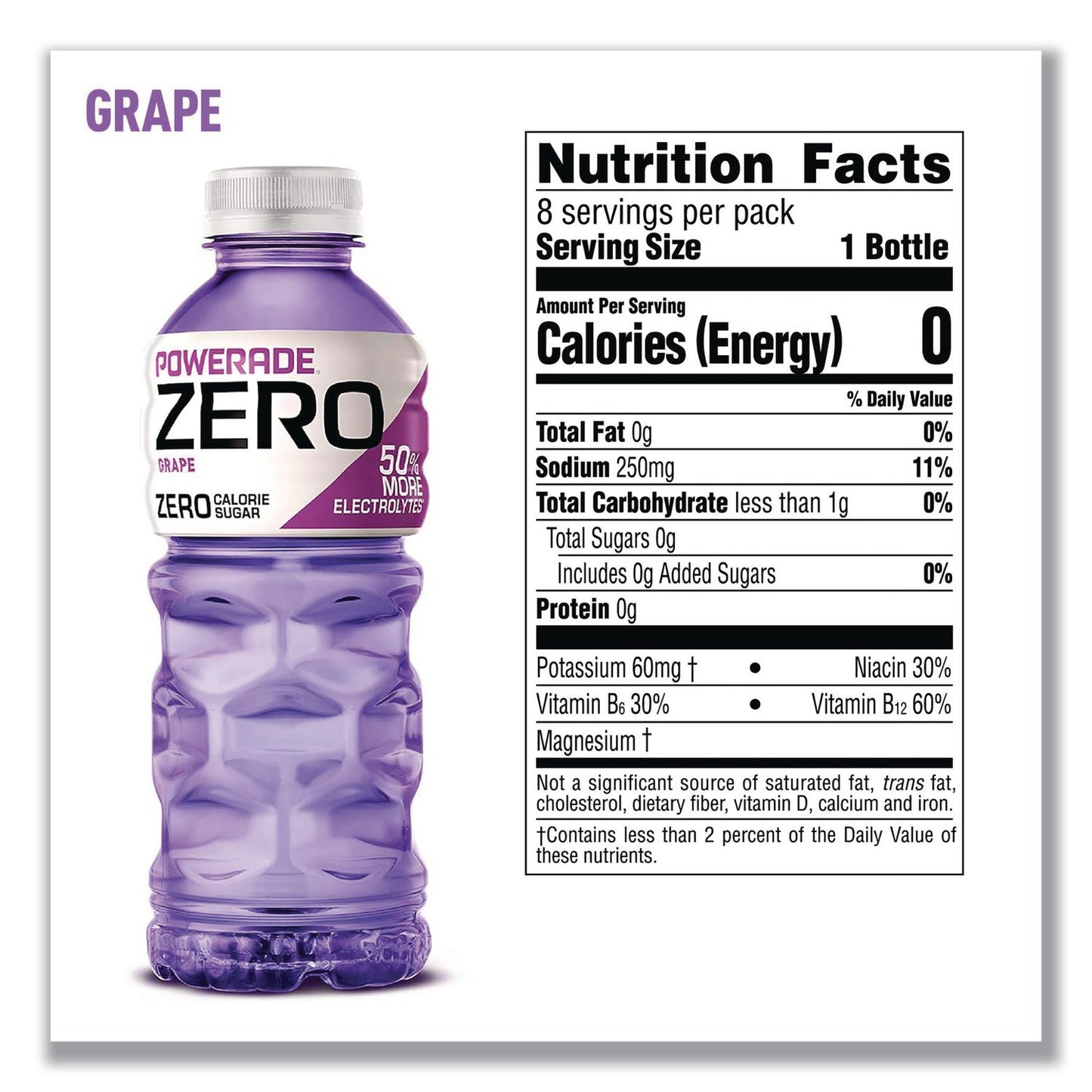 POWERADE® Zero Sports Drink, Assorted Flavors, 20 oz, 24/Carton (GRR22002679)