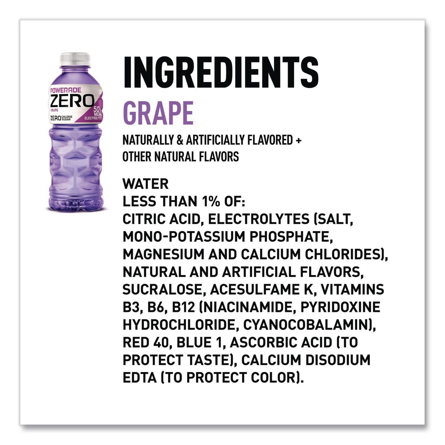 POWERADE® Zero Sports Drink, Assorted Flavors, 20 oz, 24/Carton (GRR22002679)