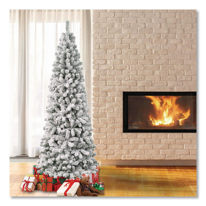 National Tree Company® Acacia Medium Flocked Tree, 34" x 34" x 88.5" Green Tree, Green Tree Stand (NTTAC10050275F)