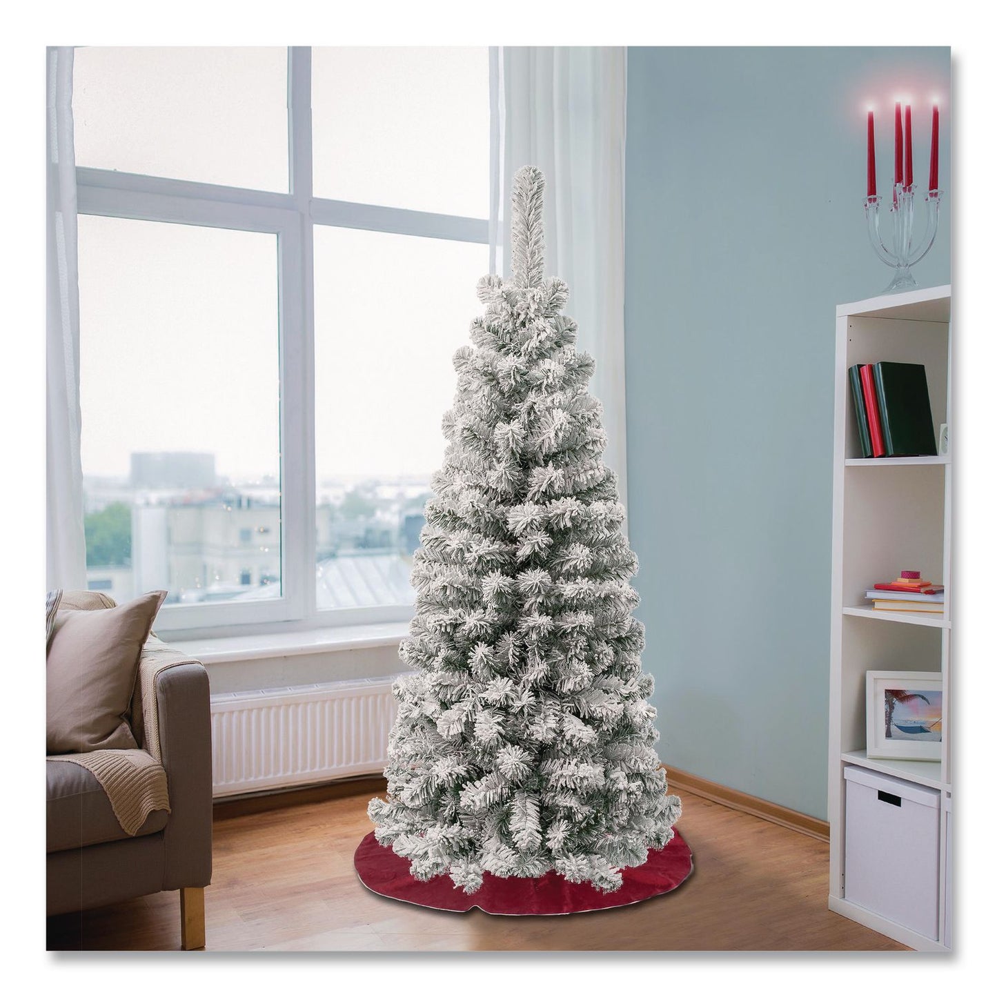 National Tree Company® Acacia Pencil Slim Flocked Tree, 21" x 21" x 53.1", Green Tree, Green Tree Stand (NTTAC10050445F)