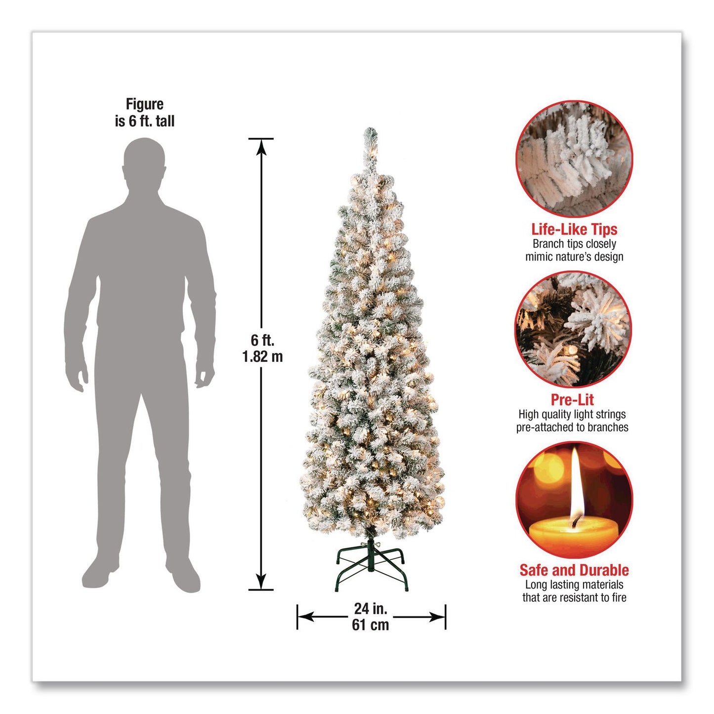 National Tree Company® Pre-Lit Acacia Flocked Slim Tree, 24" x 24" x 70.8", Green Tree, Green Tree Stand (NTTAC10030460F)