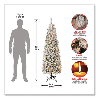 National Tree Company® Pre-Lit Acacia Flocked Slim Tree, 24" x 24" x 70.8", Green Tree, Green Tree Stand (NTTAC10030460F)