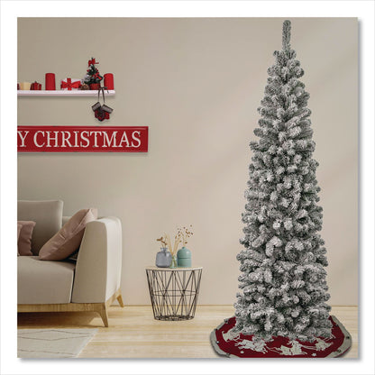 National Tree Company® Acacia Pencil Slim Flocked Tree, 26" x 26" x 88.5", Green Tree, Green Tree Stand (NTTAC10050475F)