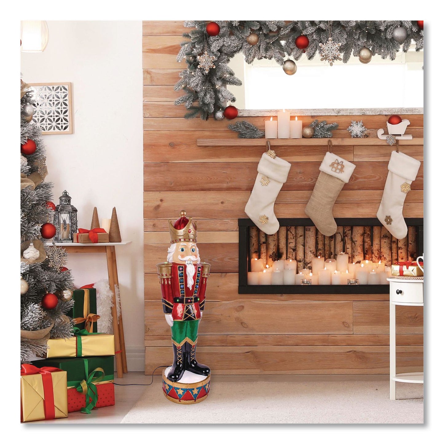 National Tree Company® Nutcracker Christmas Decor, AC Powered, Blue/Green/Red/Yellow LED Lights, 10" x 11.37" x 36.5", Red (NTTBG18492AR1)