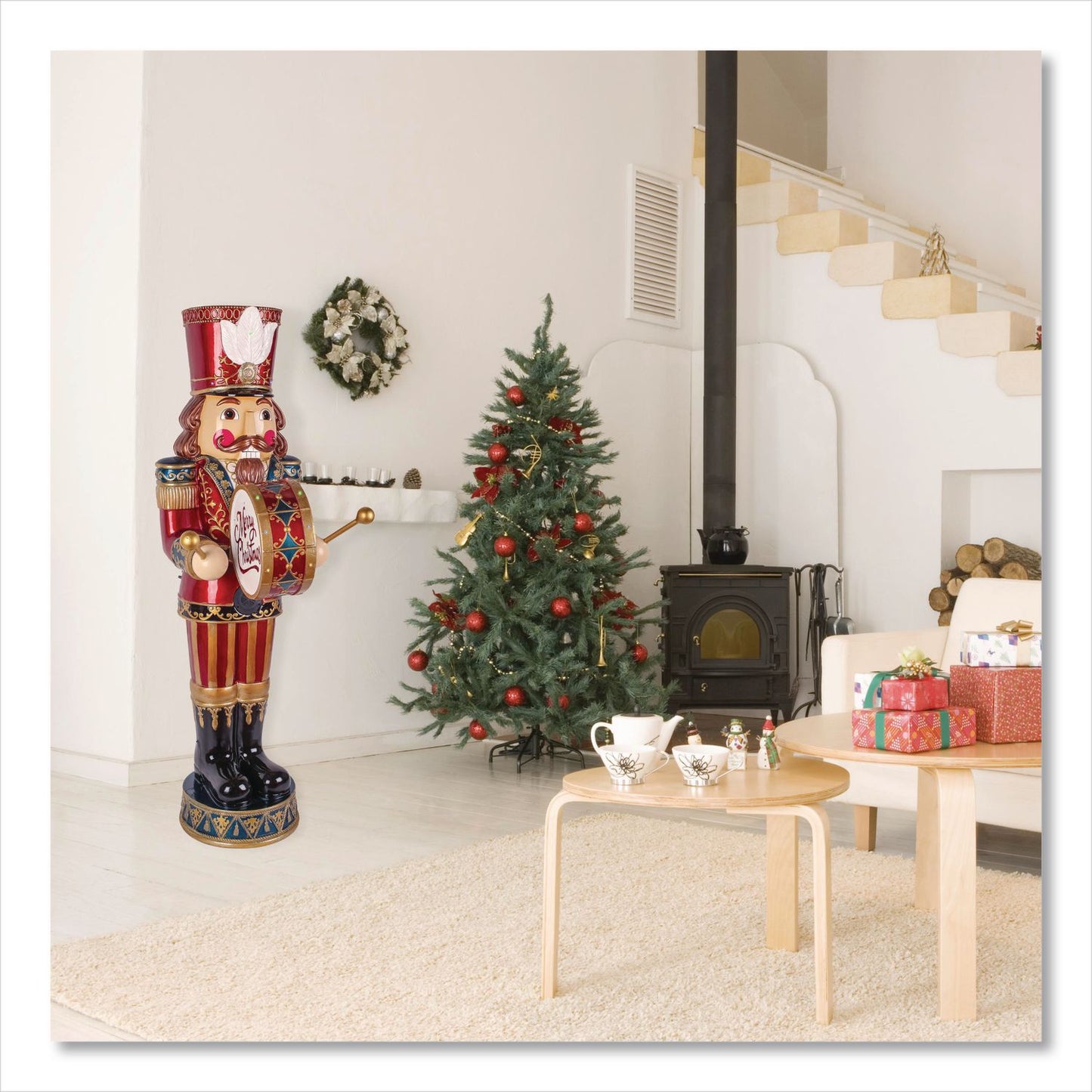 National Tree Company® Animated Nutcracker, AC Powered, Blue/Green/Red/Yellow LED Lights, 22.25" x 18" x 58.5", Red (NTTBG20587A)