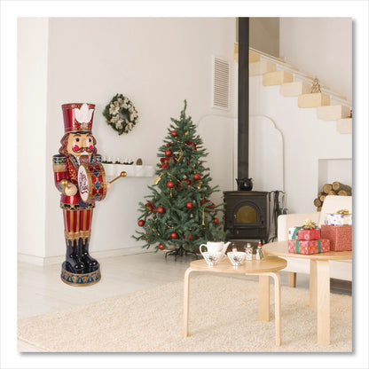National Tree Company® Animated Nutcracker, AC Powered, Blue/Green/Red/Yellow LED Lights, 22.25" x 18" x 58.5", Red (NTTBG20587A)