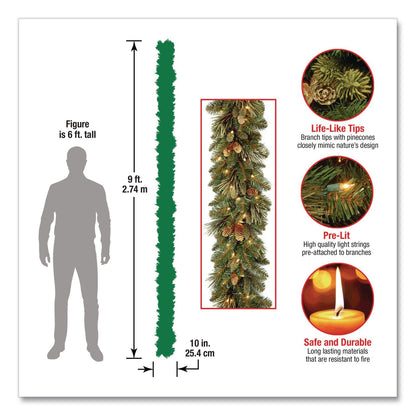 National Tree Company® Pre-Lit Carolina Pine Garland, AC Powered, Clear Incandescent Lights, 108" Long, Green (NTTCAP33069A1)