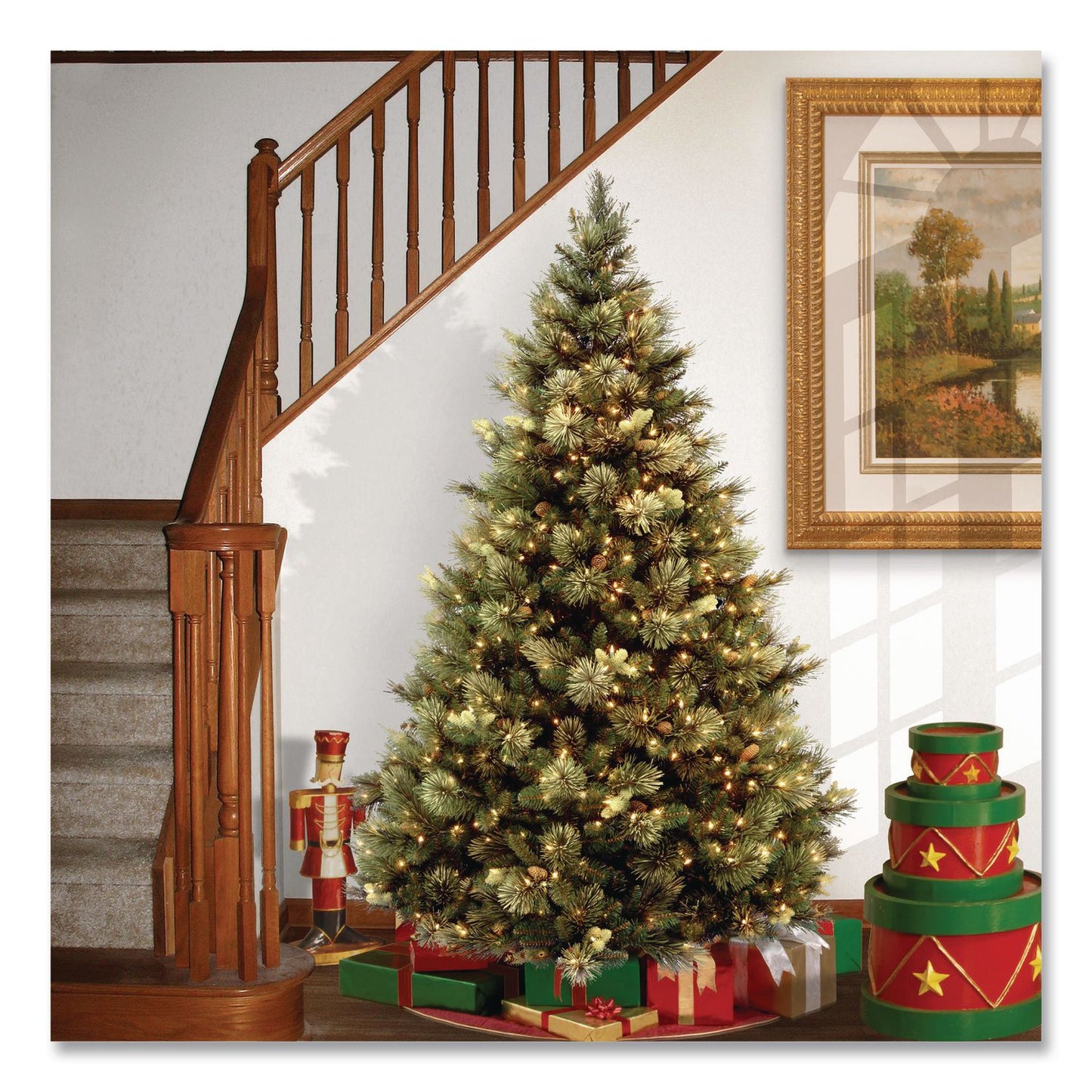 National Tree Company® Pre-Lit Carolina Pine Tree, 55" x 55" x 78", Green Tree, Green Tree Stand (NTTCAP330665)