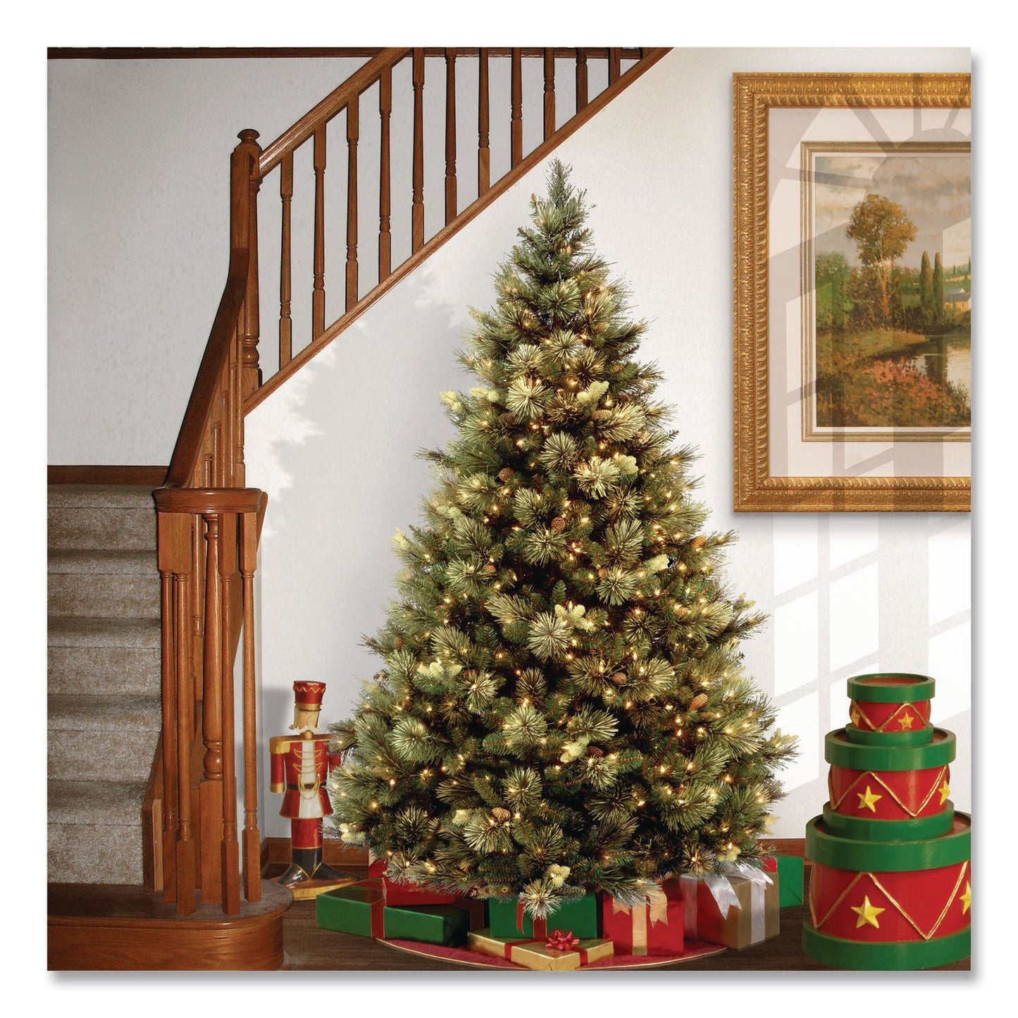 National Tree Company® Pre-Lit Carolina Pine Tree, 58" x 58" x 84", Green Tree, Green Tree Stand (NTTCAP330670)