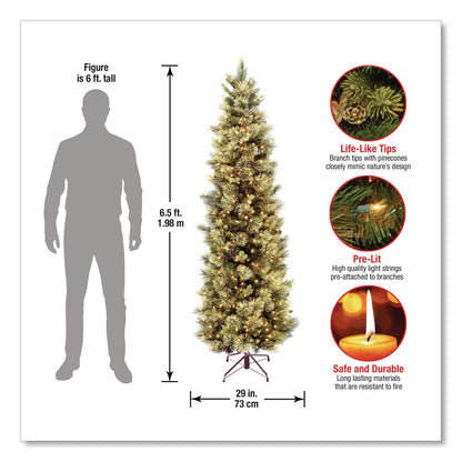 National Tree Company® Pre-Lit Carolina Pine Slim Tree, 29" x 29" x 78", Green Tree, Green Tree Stand (NTTCAP333065)